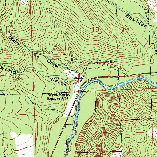 Topographic Map of Barn Draw, MT