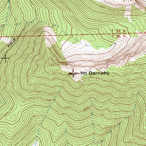 Topographic Map of Mount Barnaby, MT