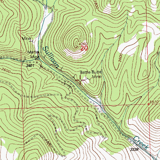 Topographic Map of Battle Butte Mine, MT