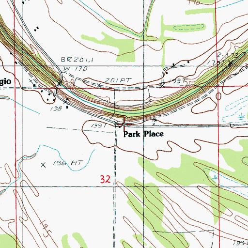 Topographic Map of Park Place, AR