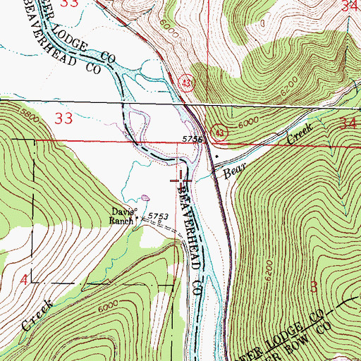 Topographic Map of Bear Creek, MT