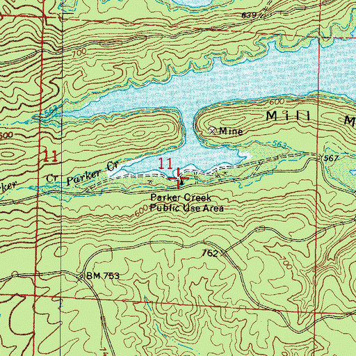 Topographic Map of Parker Creek Public Use Area, AR