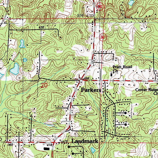 Topographic Map of Parkers, AR