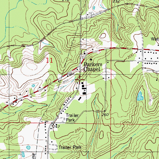 Topographic Map of Parkers Chapel School, AR