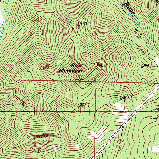 Topographic Map of Bear Mountain, MT