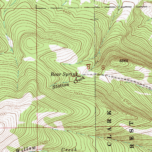 Topographic Map of Bear Spring, MT