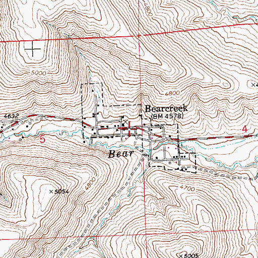 Topographic Map of Bearcreek, MT