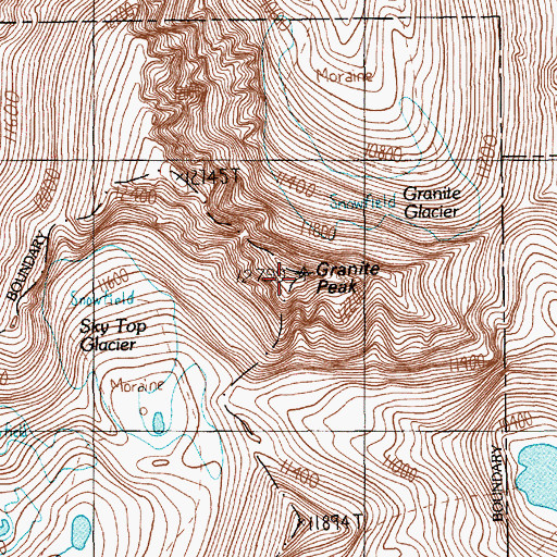 Topographic Map of Beartooth Mountains, MT