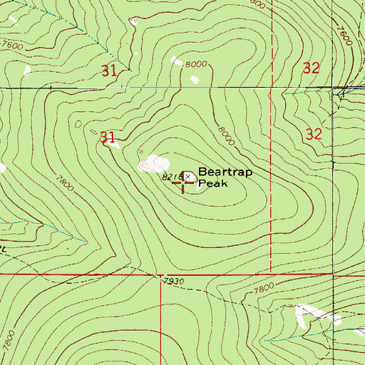 Topographic Map of Beartrap Peak, MT