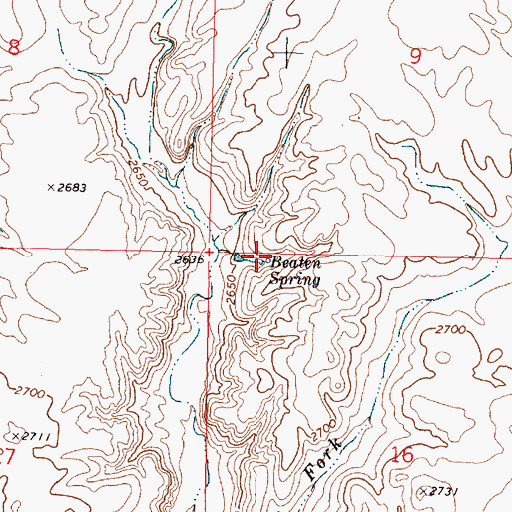 Topographic Map of Beaten Spring, MT