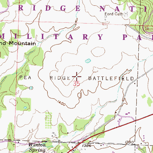 Topographic Map of Pea Ridge Battlefield, AR