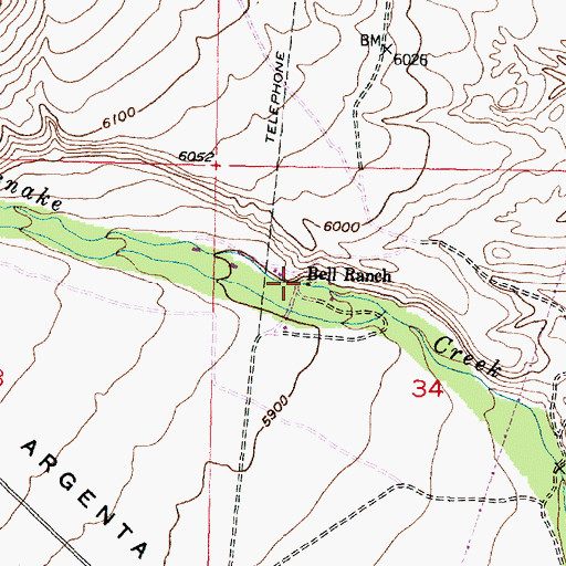 Topographic Map of Bell Ranch, MT