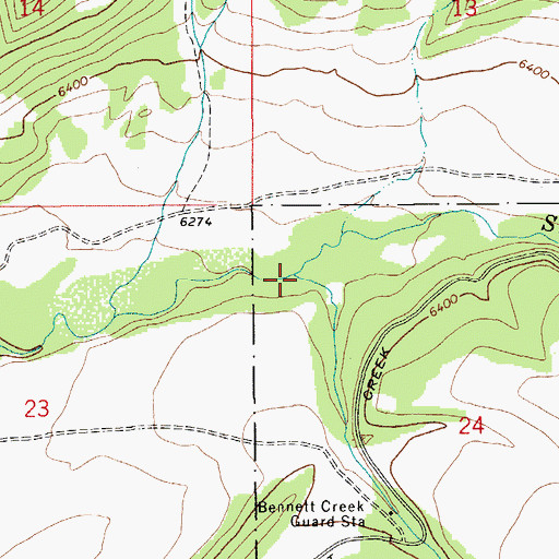 Topographic Map of Bennett Creek, MT