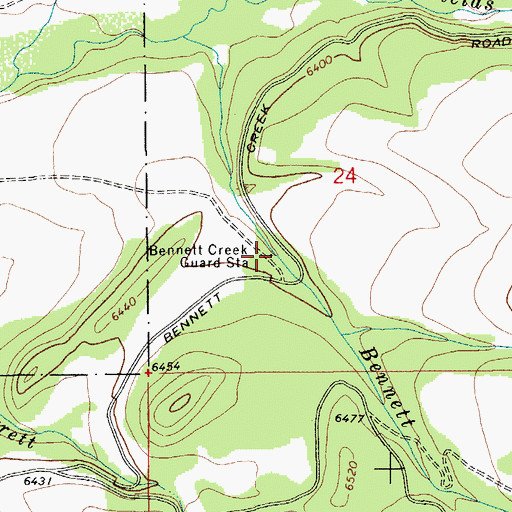 Topographic Map of Bennett Creek Guard Station, MT