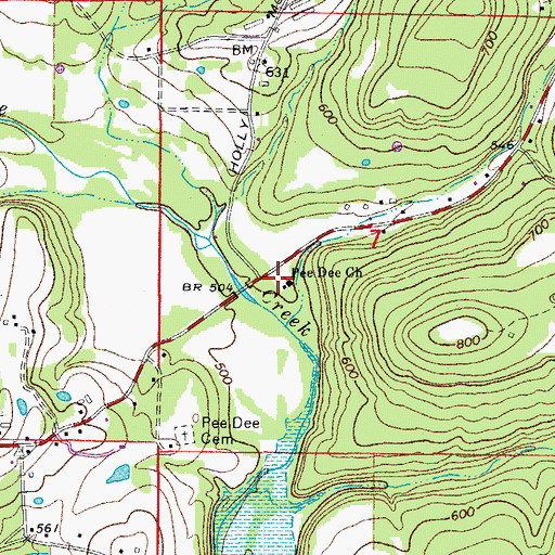 Topographic Map of Pee Dee Baptist Church, AR