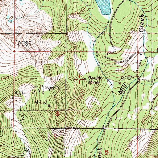 Topographic Map of Beulrh Mine, MT