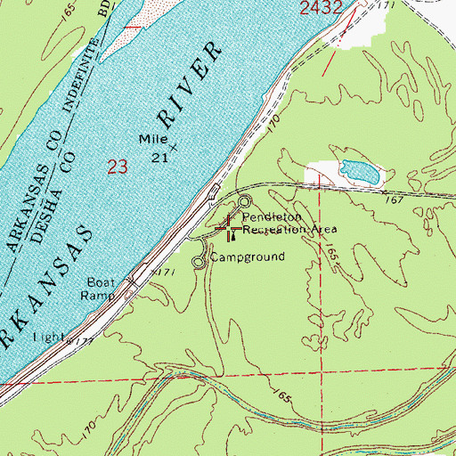Topographic Map of Pendleton Recreation Area, AR