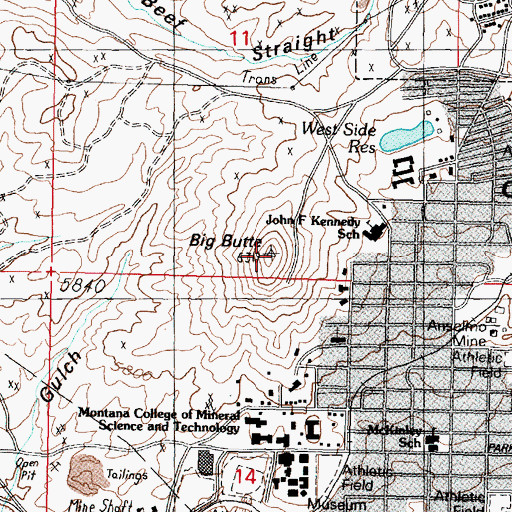 Topographic Map of Big Butte, MT