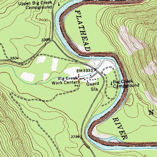 Topographic Map of Big Creek Work Center, MT