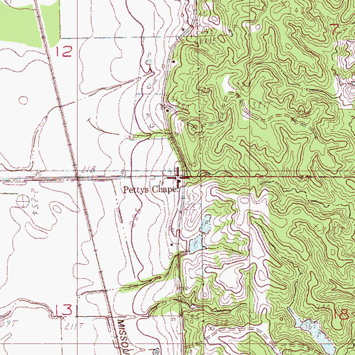 Topographic Map of Pettys Chapel Baptist Church, AR