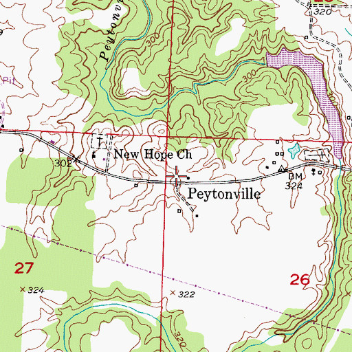 Topographic Map of Peytonville, AR