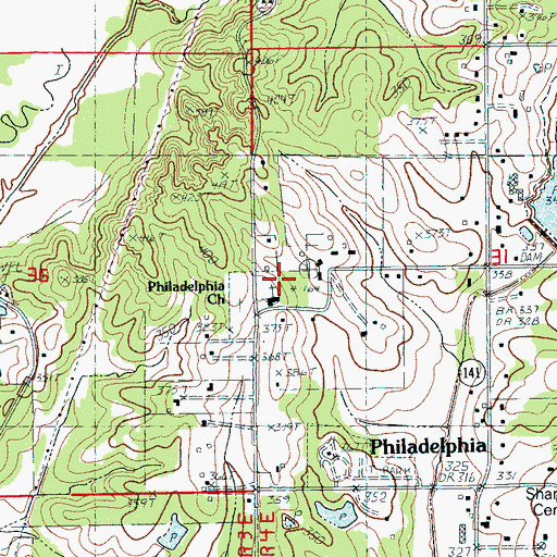 Topographic Map of Philadelphia Baptist Church, AR