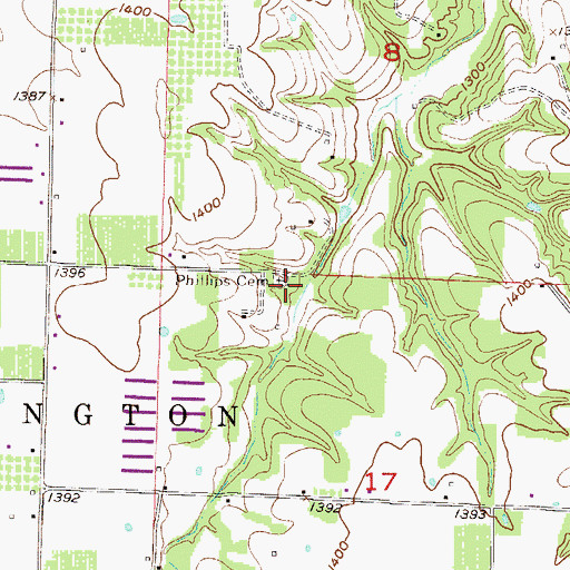 Topographic Map of Phillips Cemetery, AR