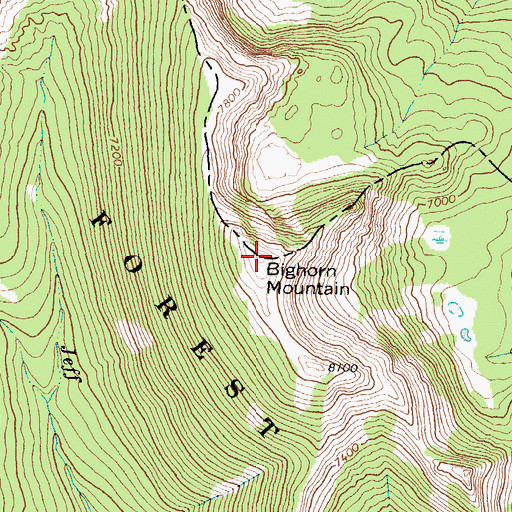 Topographic Map of Bighorn Mountain, MT