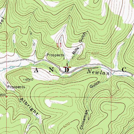 Topographic Map of Bills Gulch, MT