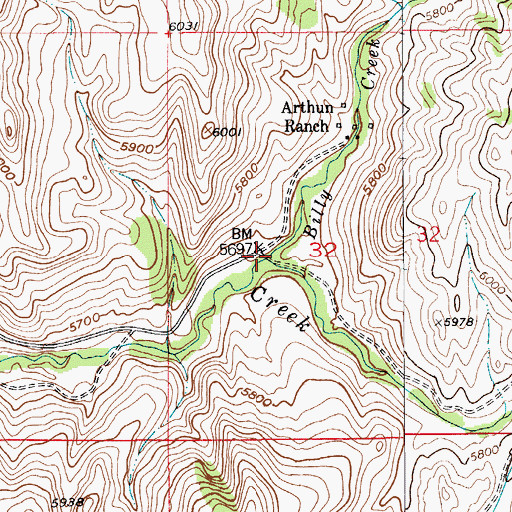 Topographic Map of Billy Creek, MT