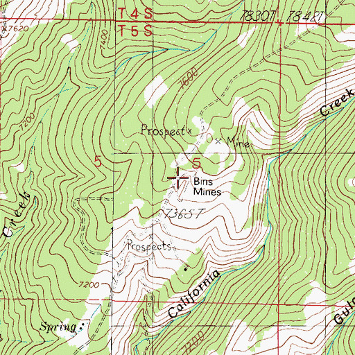 Topographic Map of Bins Mines, MT