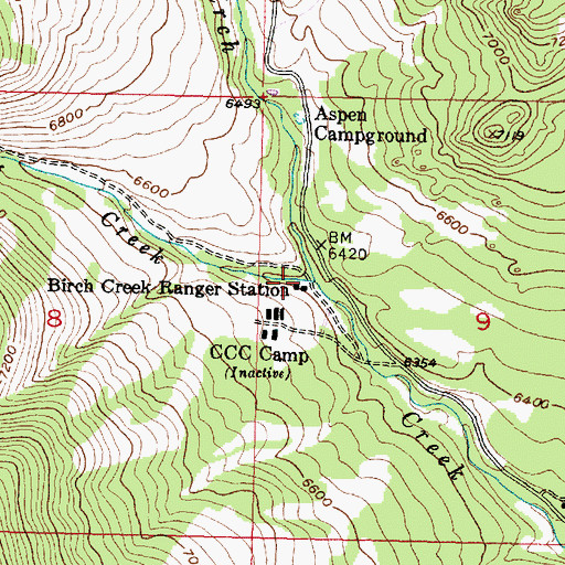 Topographic Map of Birch Creek Ranger Station, MT
