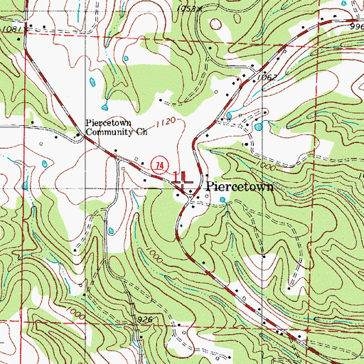 Topographic Map of Piercetown, AR
