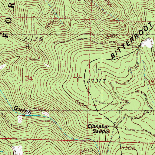 Topographic Map of Bitterroot Divide, MT