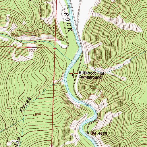 Topographic Map of Bitterroot Flat Campground, MT