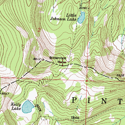 Topographic Map of Bitterroot Pass, MT