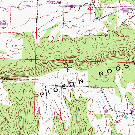 Topographic Map of Pigeon Roost Mountain, AR