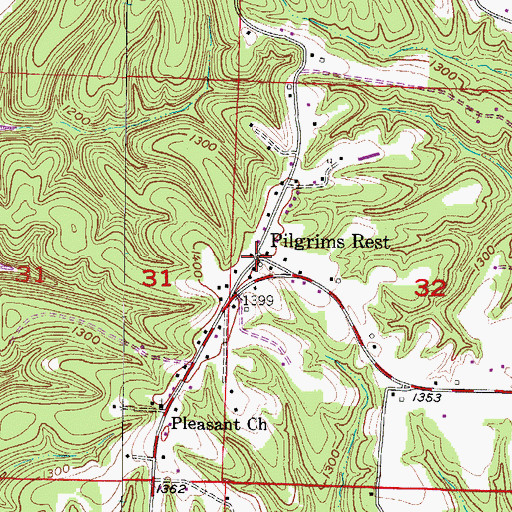 Topographic Map of Pilgrims Rest, AR