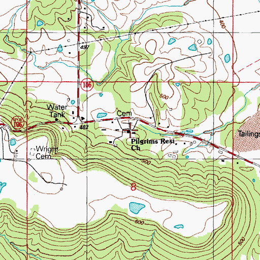 Topographic Map of Pilgrims Rest Baptist Church, AR