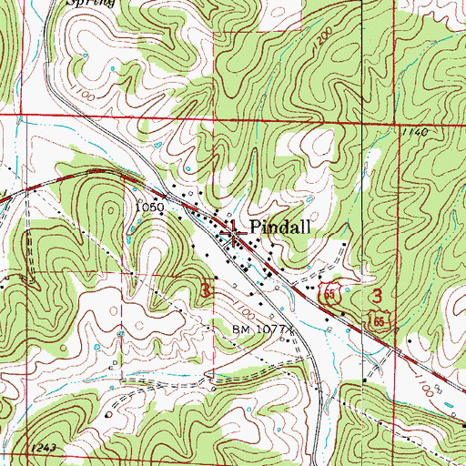 Topographic Map of Pindall, AR