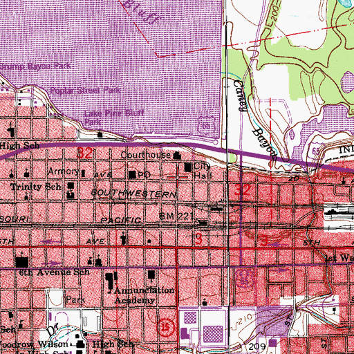 Topographic Map of Pine Bluff, AR