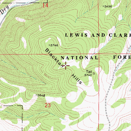 Topographic Map of Blacktail Hills, MT