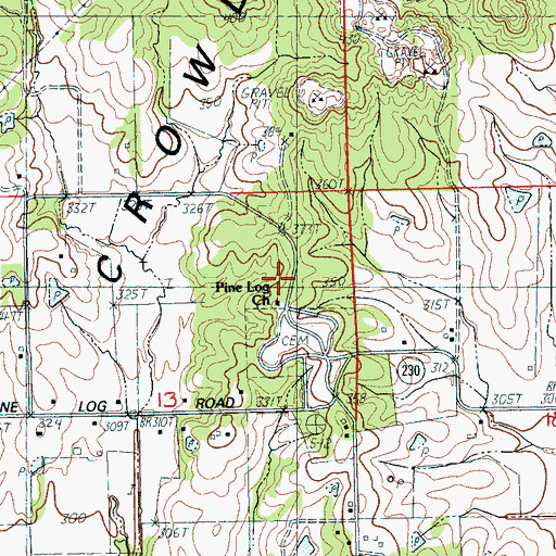 Topographic Map of Pine Log Church, AR