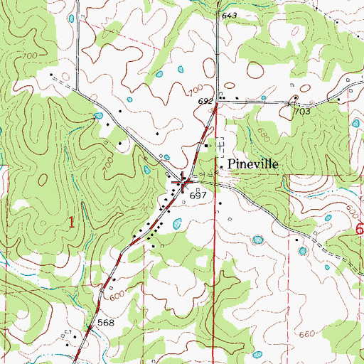 Topographic Map of Pineville, AR