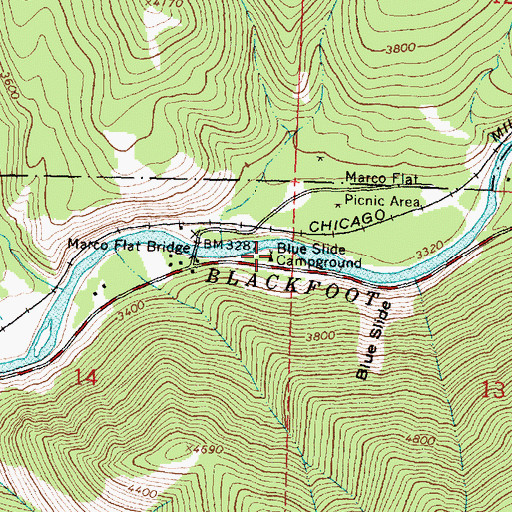 Topographic Map of Blue Slide Campground, MT