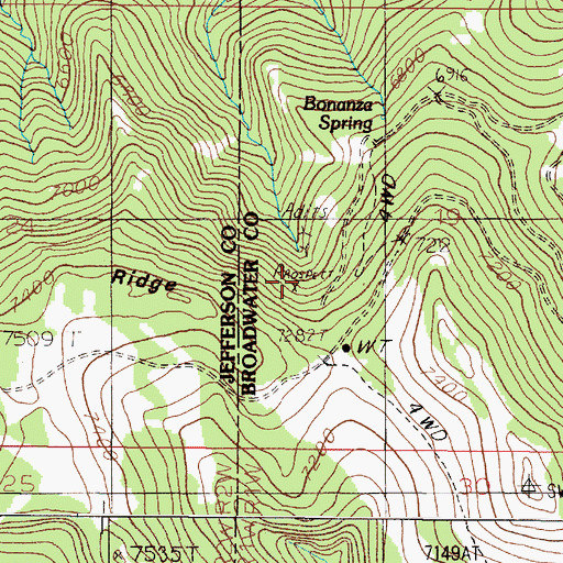 Topographic Map of Bonanza Mine, MT