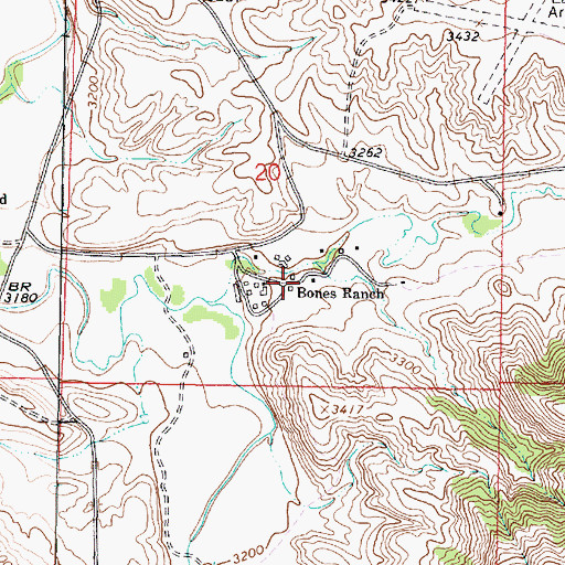 Topographic Map of Bones Ranch, MT