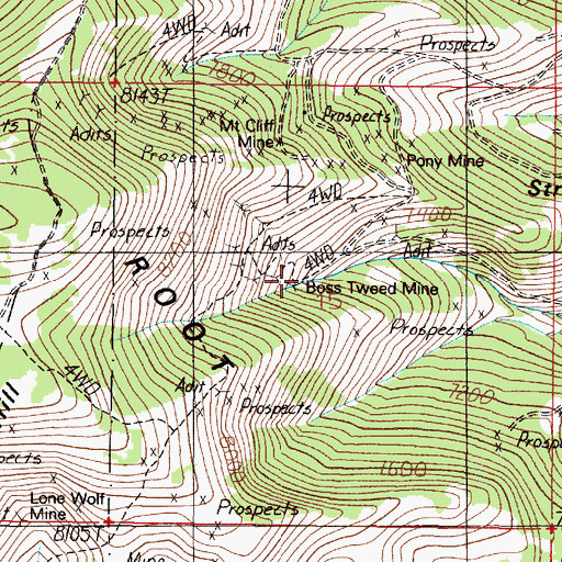 Topographic Map of Boss Tweed Mine, MT