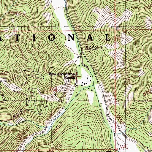Topographic Map of Bow and Arrow Ranch, MT