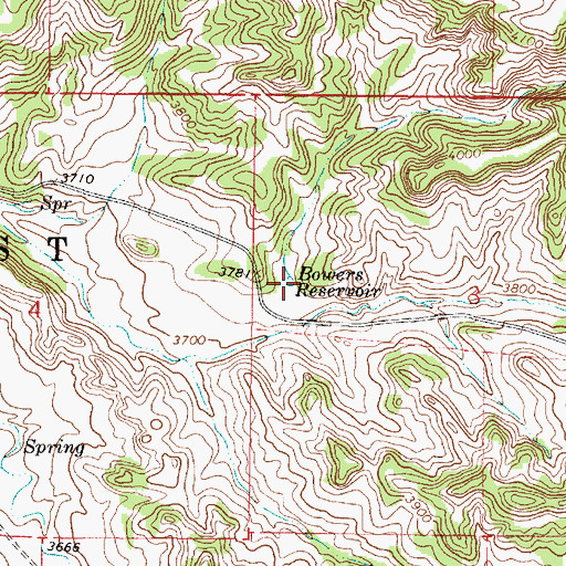 Topographic Map of Bowers Reservoir, MT